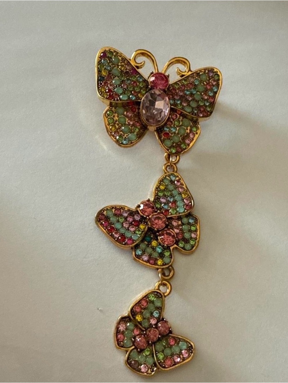 Gold-Tone Multicolor Crystal Butterfly Drop Earrings